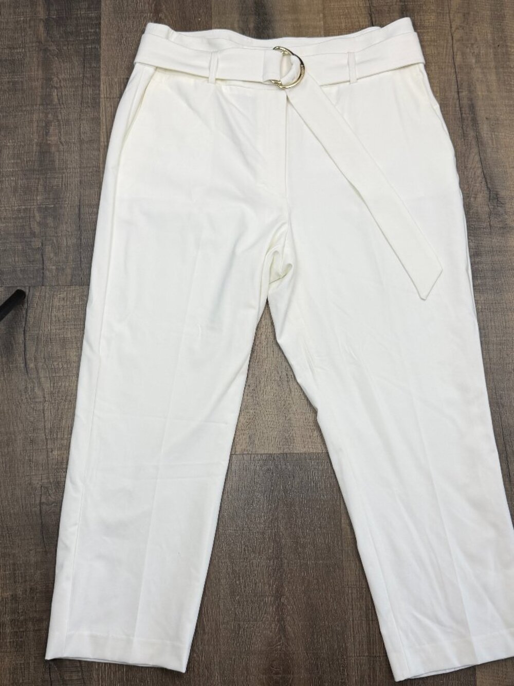 DKNY Women’s Size 16 White Belted Straight Leg Dress Pants Trousers Career